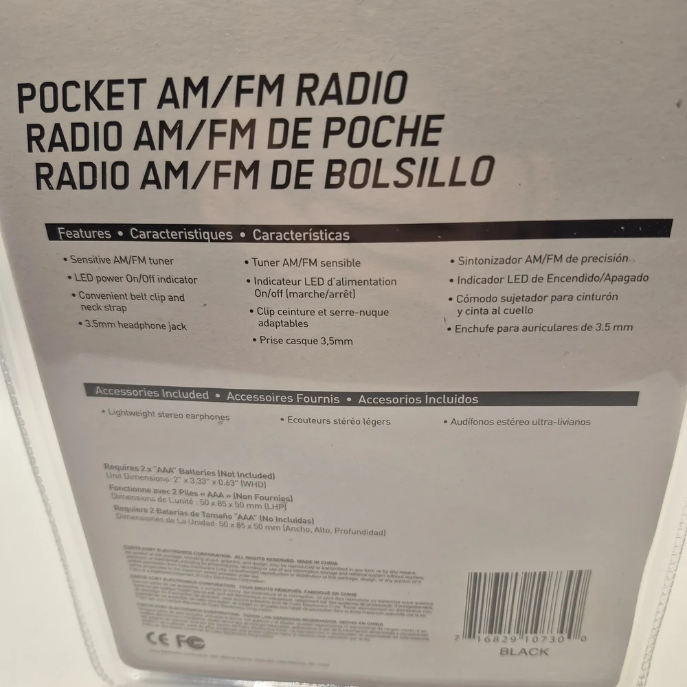 Coby CX73 Pocket AM/FM Radio with Earphones (Black) New‎ & Factory Sealed